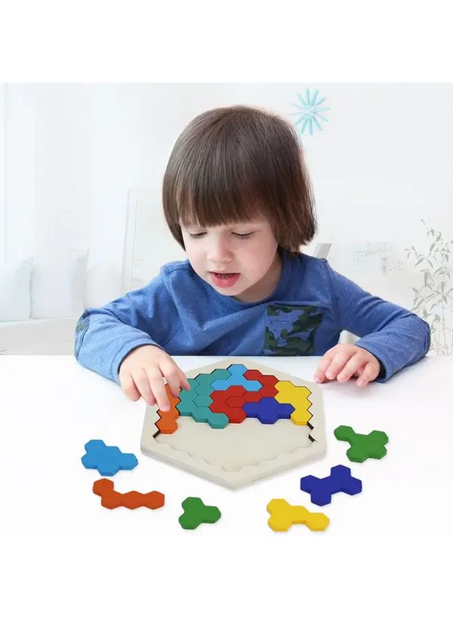 Small Hexagonal 3D Wooden Puzzles Educational Tangram Games Brain IQ Toys Gifts - Image 1